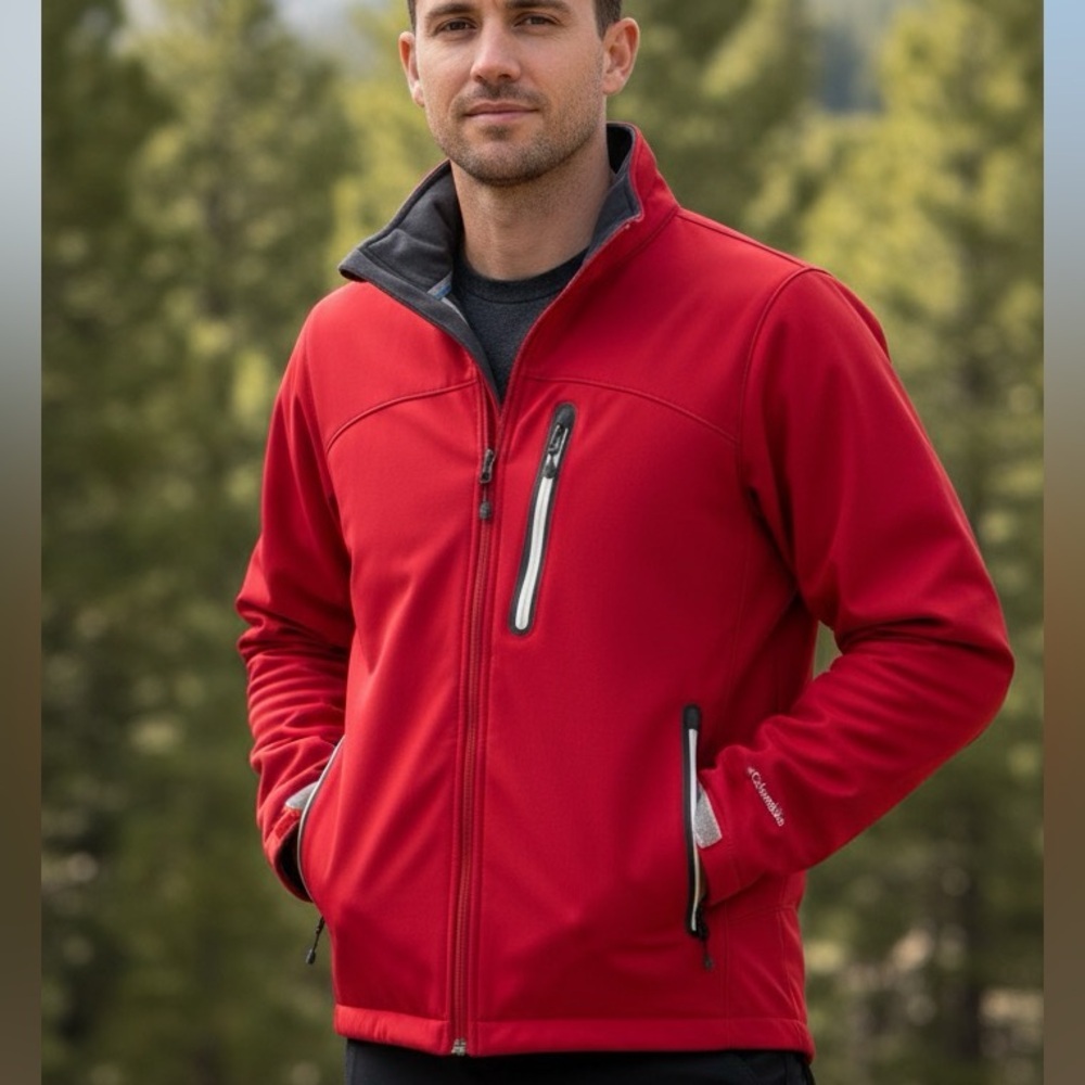 Columbia Men's Red soft shell‎ Outdoor Jacket size small Omni shield like new